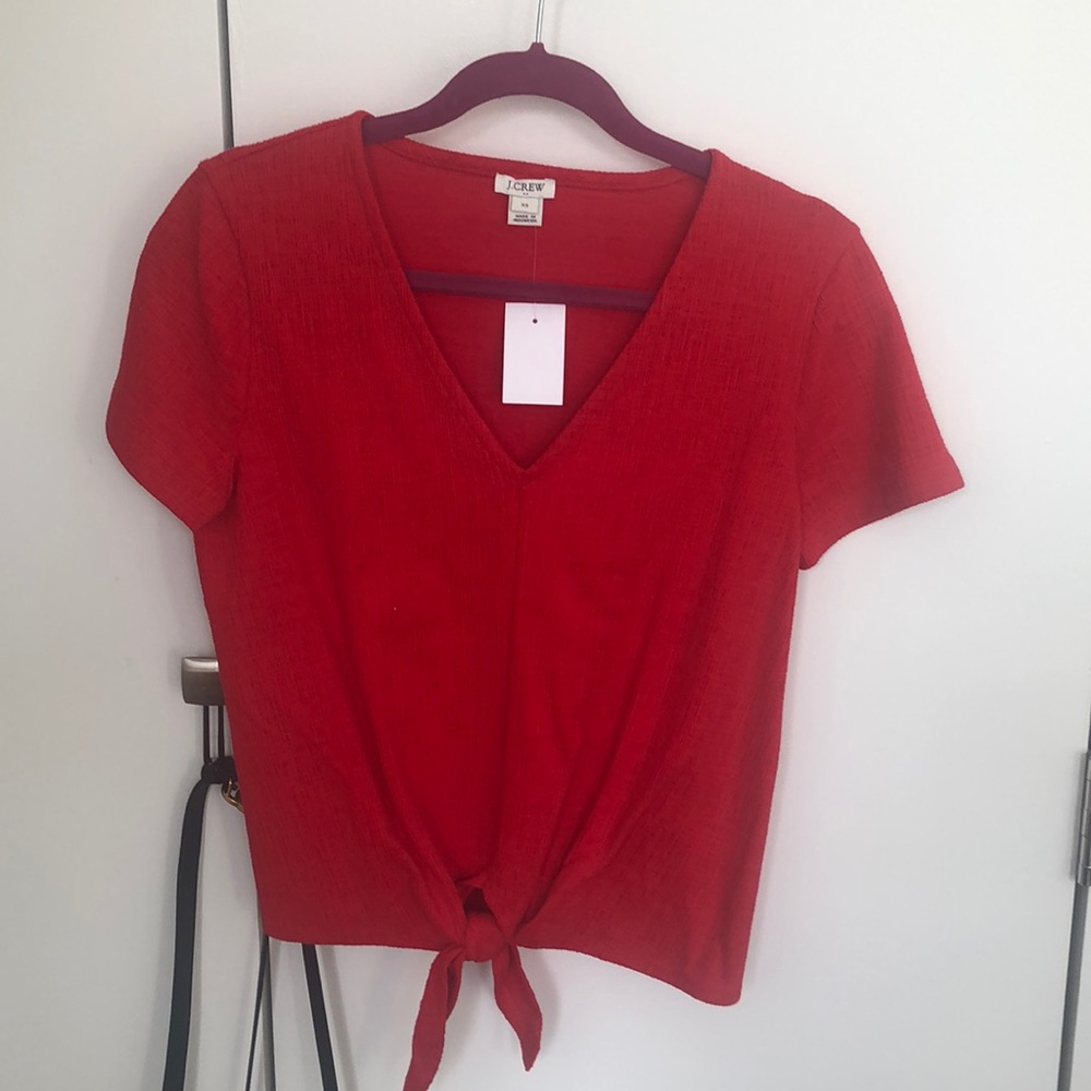 J crew v neck bottom tie red top size xs